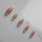 Vibeficant Progel Cat Eye Ombre Handmade Gel Press on Nails Medium Almond Rhinestone Design